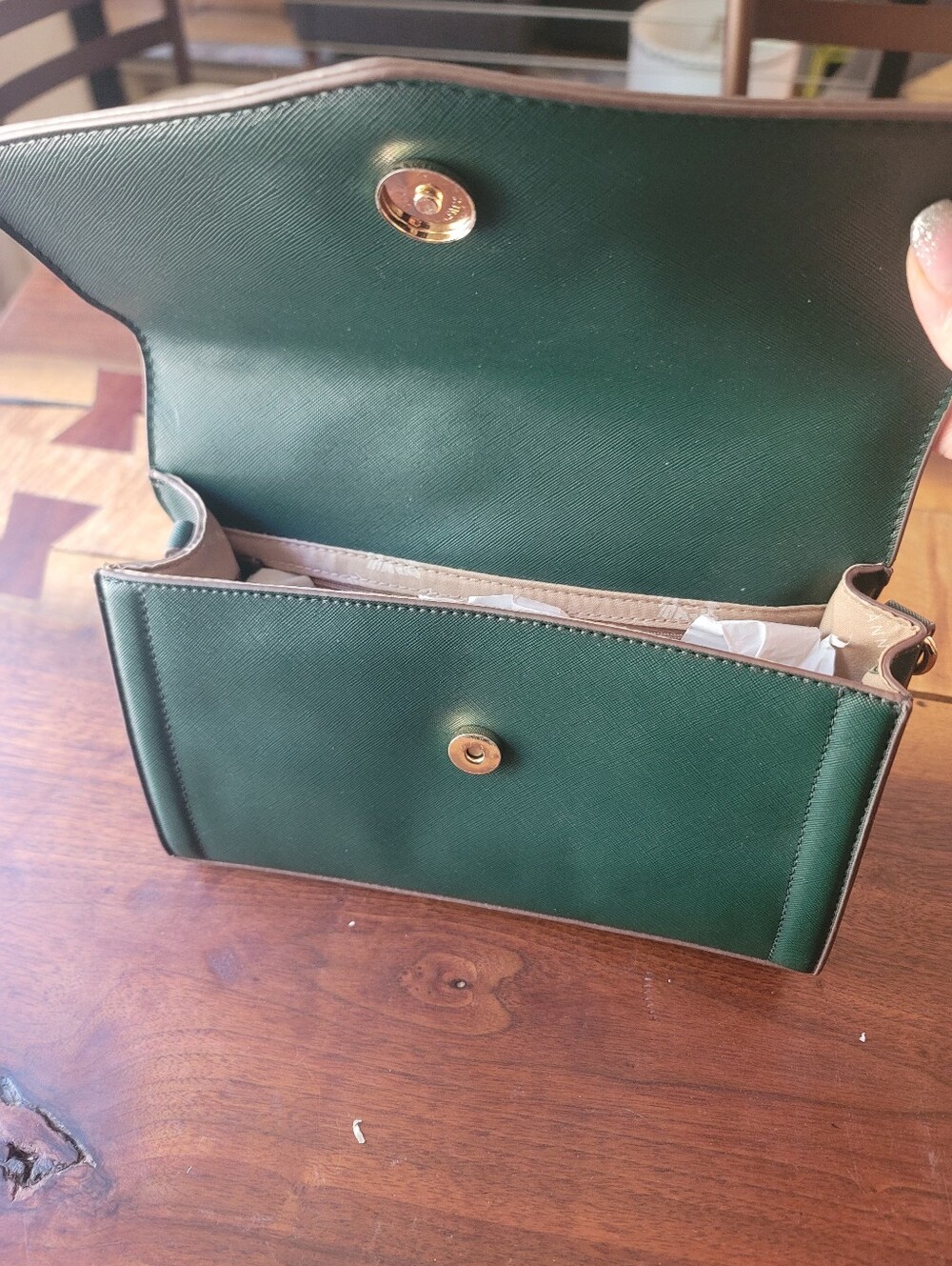 Anne Klein Green Flap Top Handle Satchel - Picture 5 of 13